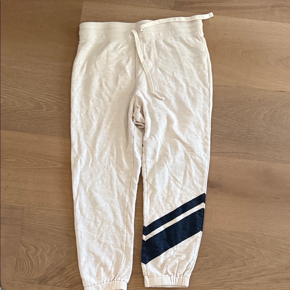 J. Crew Cream Joggers with Dark Blue Stripes